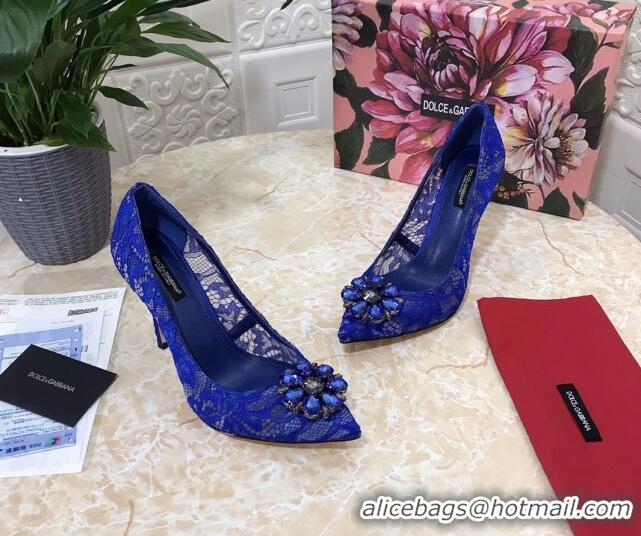 Trendy Design Dolce&Gabbana DG Lace Crystal High- Heel Pumps 10.5cm 033181 Blue 2021