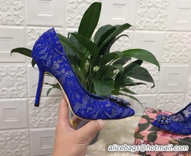 Trendy Design Dolce&Gabbana DG Lace Crystal High- Heel Pumps 10.5cm 033181 Blue 2021