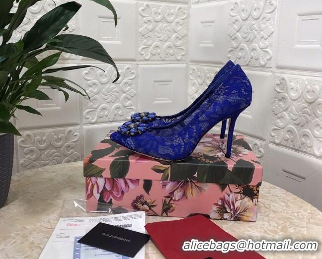 Trendy Design Dolce&Gabbana DG Lace Crystal High- Heel Pumps 10.5cm 033181 Blue 2021