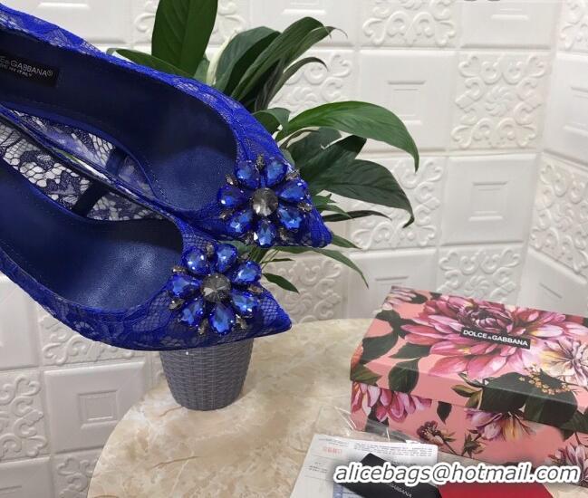 Trendy Design Dolce&Gabbana DG Lace Crystal High- Heel Pumps 10.5cm 033181 Blue 2021