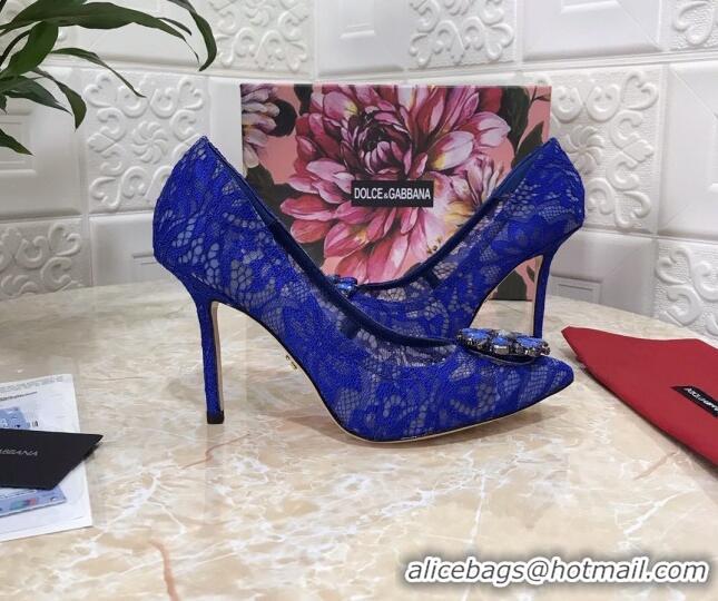 Trendy Design Dolce&Gabbana DG Lace Crystal High- Heel Pumps 10.5cm 033181 Blue 2021