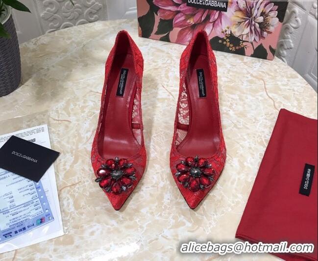 Best Design Dolce&Gabbana DG Lace Crystal High- Heel Pumps 10.5cm 033181 Red 2021