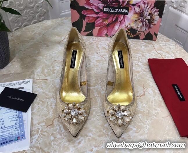 Perfect Dolce&Gabbana DG Lace Crystal High- Heel Pumps 10.5cm 033181 Beige 2021