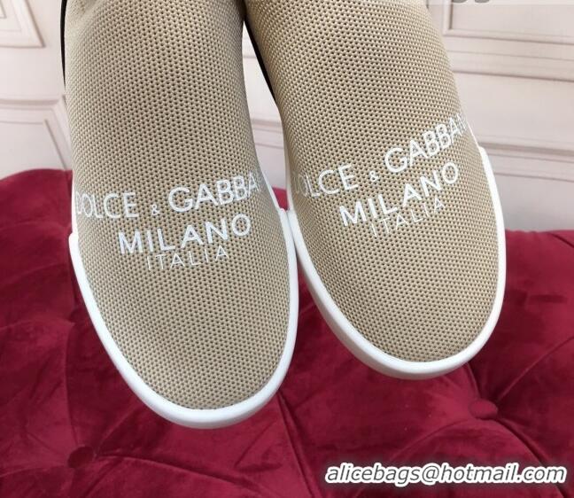 Best Luxury Dolce&Gabbana DG Knit Slip-on Sneakers 060530 Beige 2021