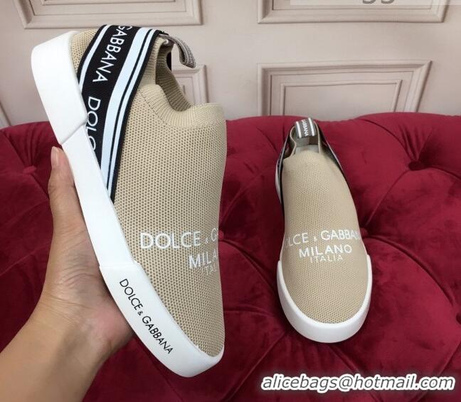 Best Luxury Dolce&Gabbana DG Knit Slip-on Sneakers 060530 Beige 2021