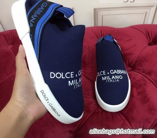 Low Cost Dolce&Gabbana DG Knit Slip-on Sneakers 060528 Navy Blue 2021