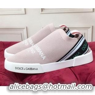 Discount Dolce&Gabbana DG Knit Slip-on Sneakers 060527 Pale Pink 2021