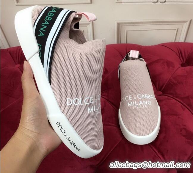 Discount Dolce&Gabbana DG Knit Slip-on Sneakers 060527 Pale Pink 2021