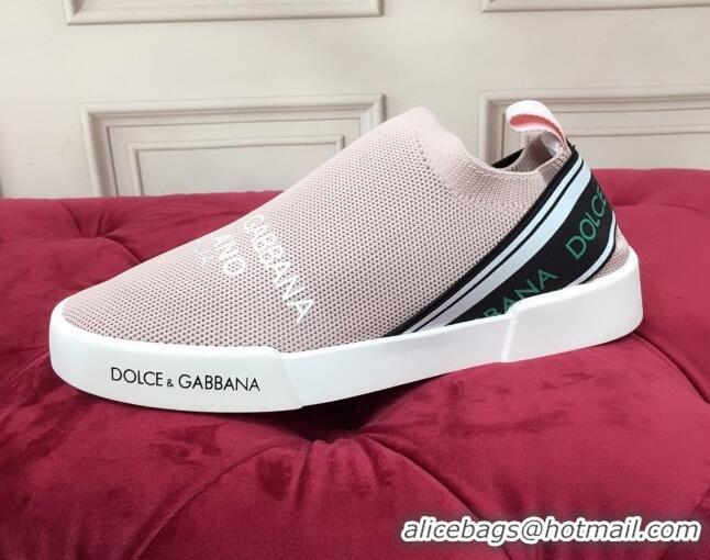 Discount Dolce&Gabbana DG Knit Slip-on Sneakers 060527 Pale Pink 2021