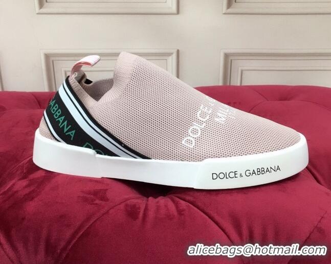 Discount Dolce&Gabbana DG Knit Slip-on Sneakers 060527 Pale Pink 2021