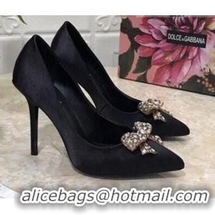 Good Product Dolce&Gabbana DG Silk Crystal Bow Pumps 10.5cm 060842 Black 2021