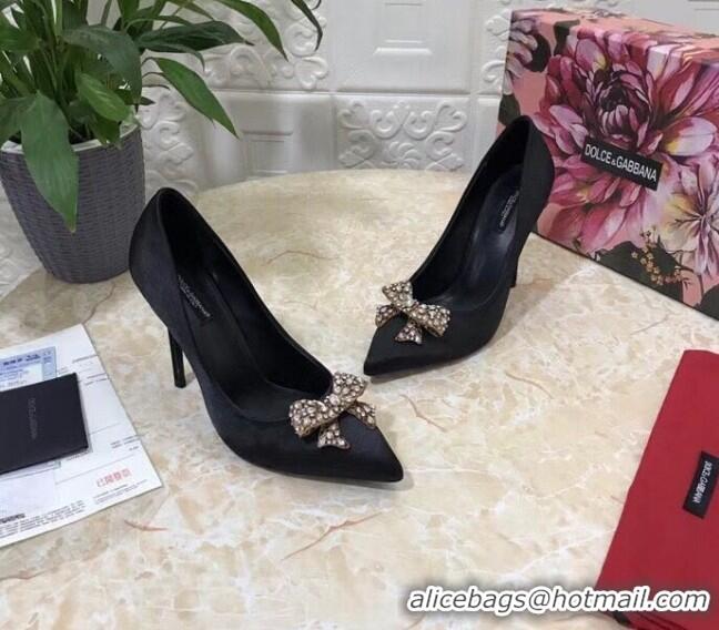 Good Product Dolce&Gabbana DG Silk Crystal Bow Pumps 10.5cm 060842 Black 2021