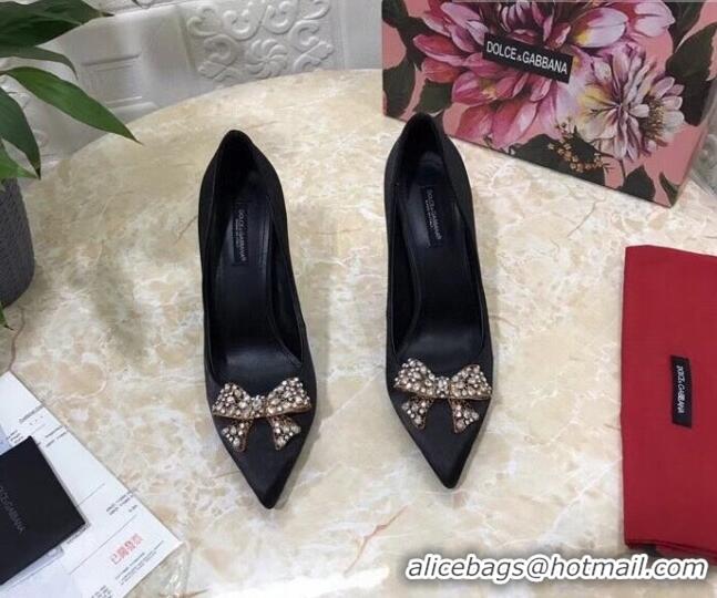 Good Product Dolce&Gabbana DG Silk Crystal Bow Pumps 10.5cm 060842 Black 2021