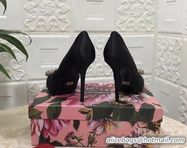 Good Product Dolce&Gabbana DG Silk Crystal Bow Pumps 10.5cm 060842 Black 2021