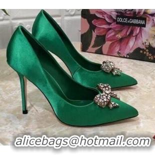 Good Product Dolce&Gabbana DG Silk Crystal Bow Pumps 10.5cm 060842 Green 2021