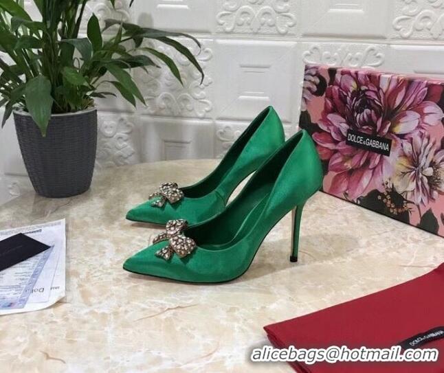 Good Product Dolce&Gabbana DG Silk Crystal Bow Pumps 10.5cm 060842 Green 2021