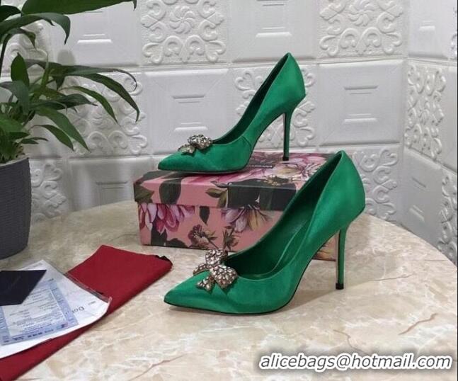 Good Product Dolce&Gabbana DG Silk Crystal Bow Pumps 10.5cm 060842 Green 2021