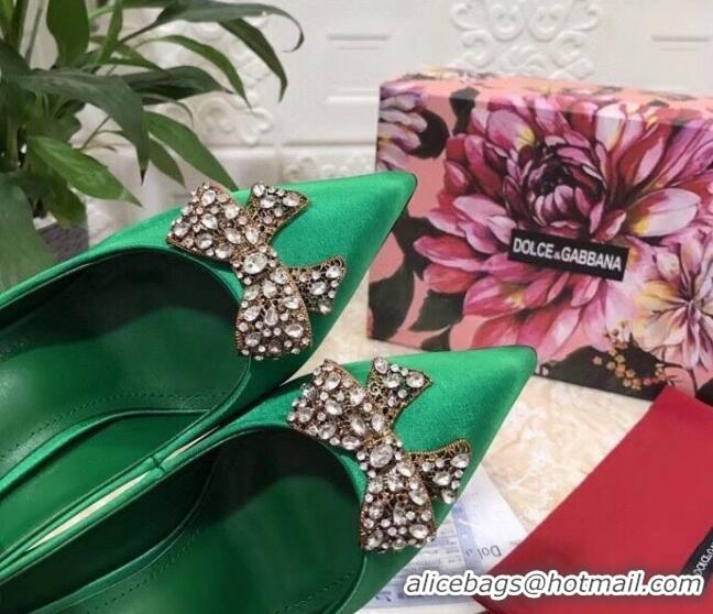 Good Product Dolce&Gabbana DG Silk Crystal Bow Pumps 10.5cm 060842 Green 2021