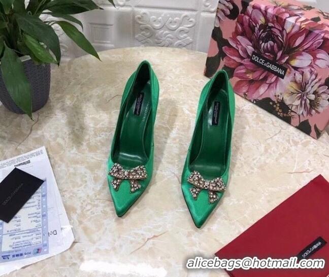 Good Product Dolce&Gabbana DG Silk Crystal Bow Pumps 10.5cm 060842 Green 2021