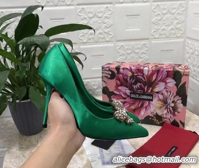 Good Product Dolce&Gabbana DG Silk Crystal Bow Pumps 10.5cm 060842 Green 2021