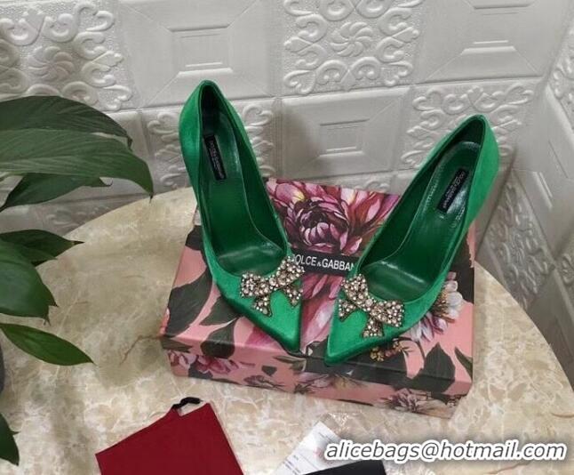 Good Product Dolce&Gabbana DG Silk Crystal Bow Pumps 10.5cm 060842 Green 2021