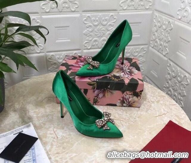 Good Product Dolce&Gabbana DG Silk Crystal Bow Pumps 10.5cm 060842 Green 2021