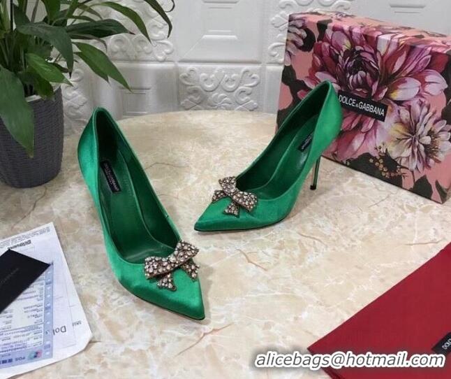 Good Product Dolce&Gabbana DG Silk Crystal Bow Pumps 10.5cm 060842 Green 2021