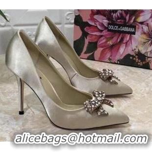 Top Quality Dolce&Gabbana DG Silk Crystal Bow Pumps 10.5cm 060842 Apricot 2021