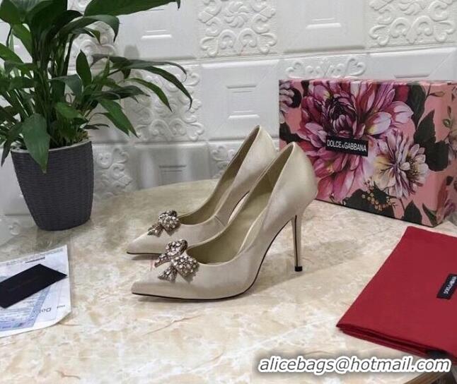 Top Quality Dolce&Gabbana DG Silk Crystal Bow Pumps 10.5cm 060842 Apricot 2021