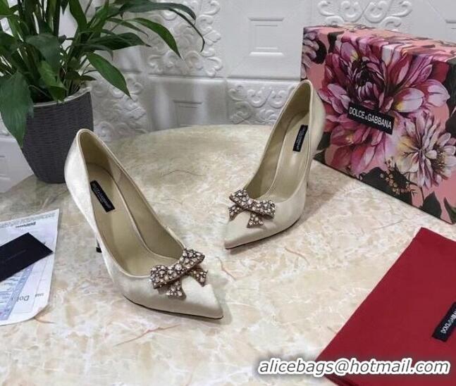 Top Quality Dolce&Gabbana DG Silk Crystal Bow Pumps 10.5cm 060842 Apricot 2021