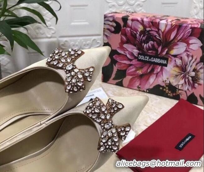 Top Quality Dolce&Gabbana DG Silk Crystal Bow Pumps 10.5cm 060842 Apricot 2021