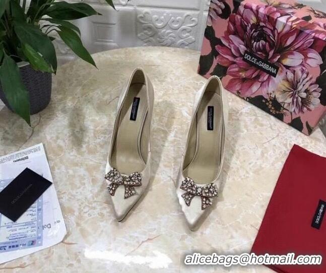 Top Quality Dolce&Gabbana DG Silk Crystal Bow Pumps 10.5cm 060842 Apricot 2021