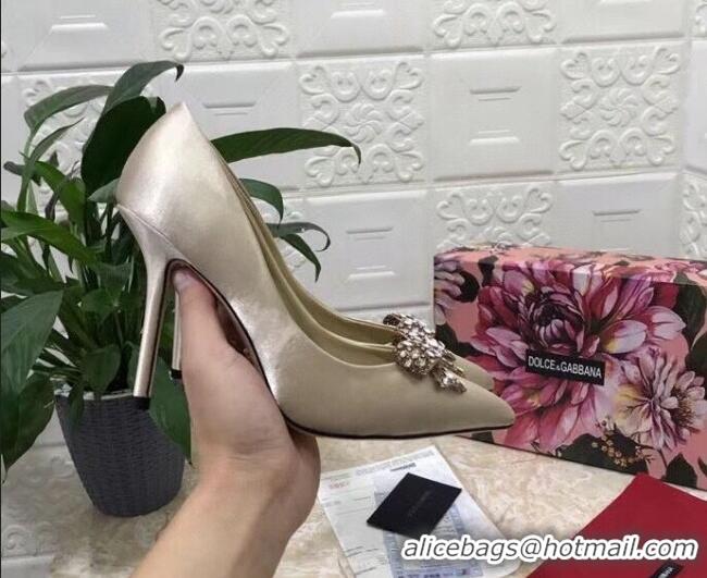 Top Quality Dolce&Gabbana DG Silk Crystal Bow Pumps 10.5cm 060842 Apricot 2021