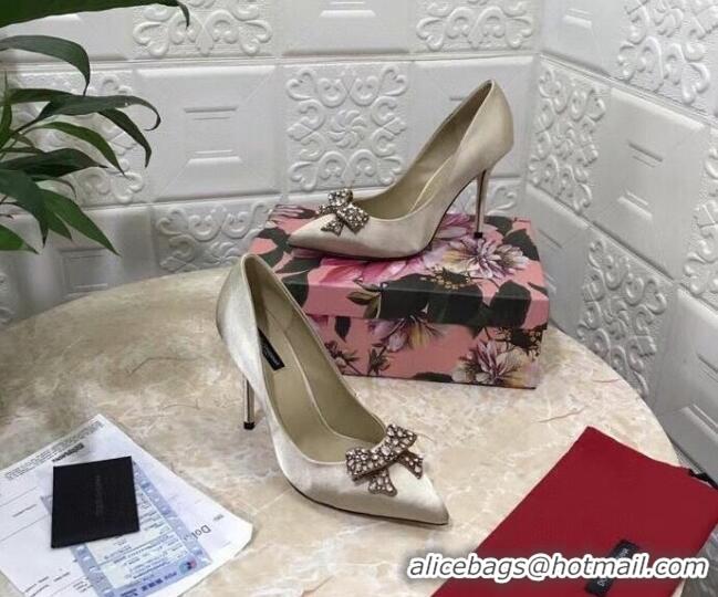 Top Quality Dolce&Gabbana DG Silk Crystal Bow Pumps 10.5cm 060842 Apricot 2021