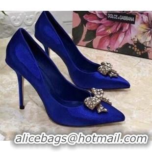 Super Quality Dolce&Gabbana DG Silk Crystal Bow Pumps 10.5cm 060842 Blue 2021