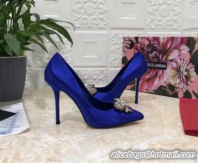 Super Quality Dolce&Gabbana DG Silk Crystal Bow Pumps 10.5cm 060842 Blue 2021