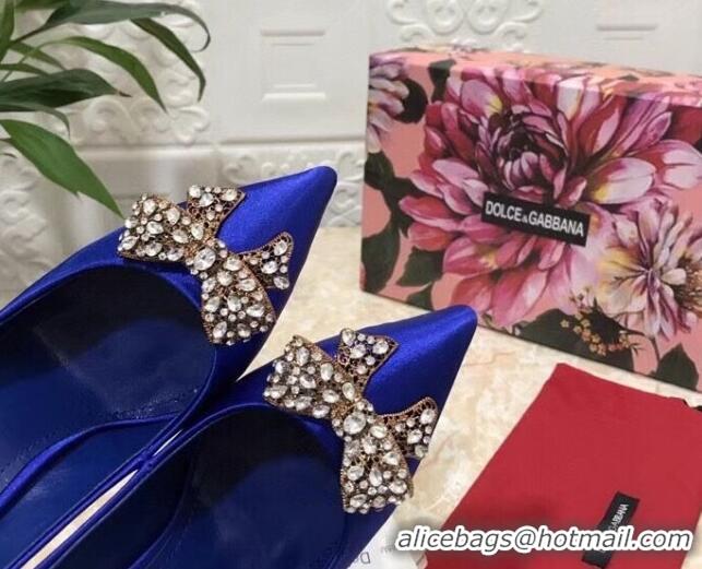 Super Quality Dolce&Gabbana DG Silk Crystal Bow Pumps 10.5cm 060842 Blue 2021