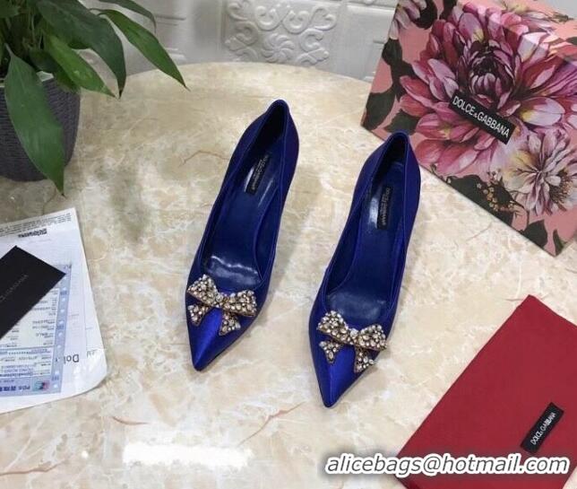 Super Quality Dolce&Gabbana DG Silk Crystal Bow Pumps 10.5cm 060842 Blue 2021