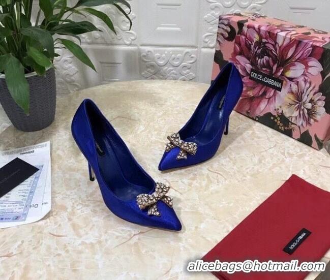 Super Quality Dolce&Gabbana DG Silk Crystal Bow Pumps 10.5cm 060842 Blue 2021