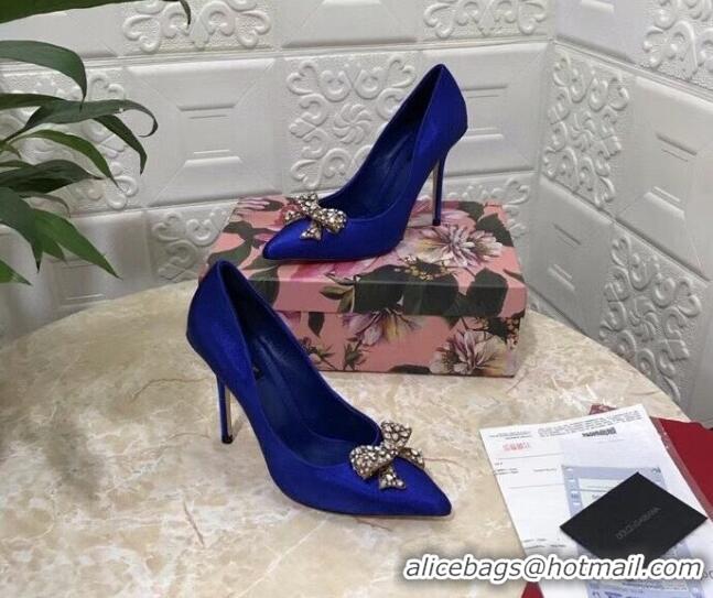 Super Quality Dolce&Gabbana DG Silk Crystal Bow Pumps 10.5cm 060842 Blue 2021