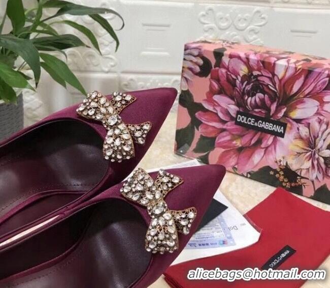 Best Luxury Dolce&Gabbana DG Silk Crystal Bow Pumps 10.5cm 060842 Burgundy 2021