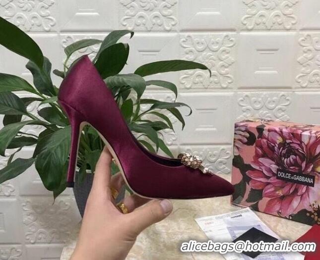 Best Luxury Dolce&Gabbana DG Silk Crystal Bow Pumps 10.5cm 060842 Burgundy 2021