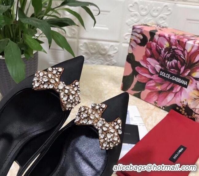 Fashion Dolce&Gabbana DG Silk Crystal Bow Slingback Pumps 6.5cm 060848 Black 2021