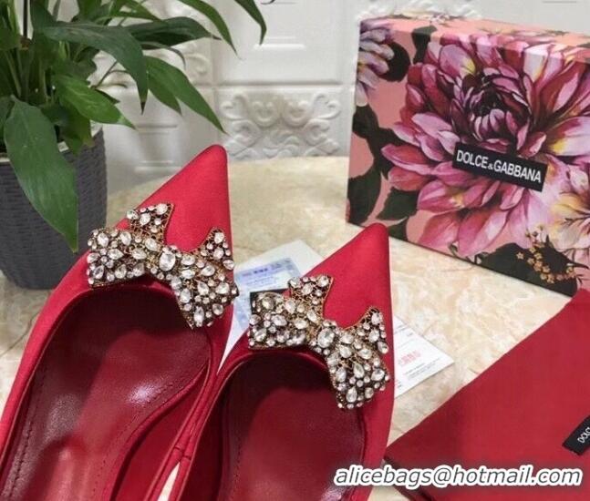 Good Quality Dolce&Gabbana DG Silk Crystal Bow Slingback Pumps 6.5cm 060848 Red 2021