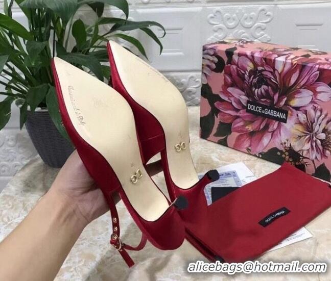 Good Quality Dolce&Gabbana DG Silk Crystal Bow Slingback Pumps 6.5cm 060848 Red 2021