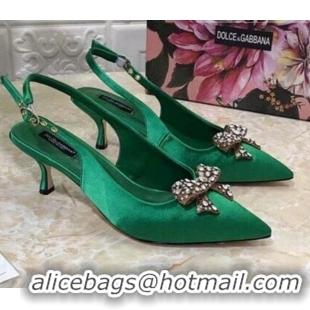 Trendy Design Dolce&Gabbana DG Silk Crystal Bow Slingback Pumps 6.5cm 060848 Green 2021