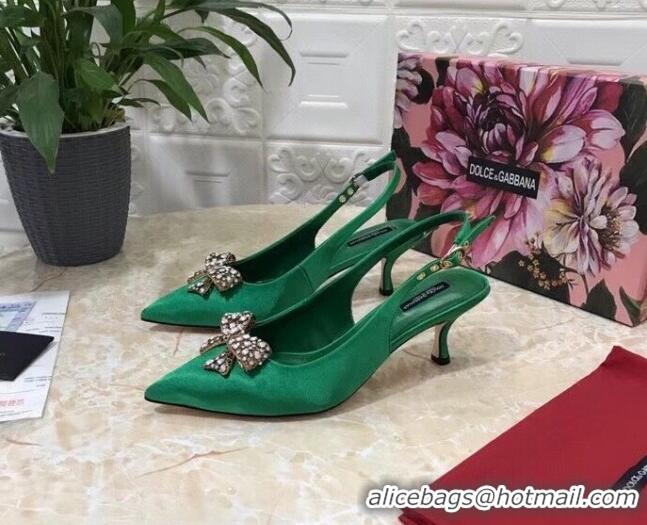 Trendy Design Dolce&Gabbana DG Silk Crystal Bow Slingback Pumps 6.5cm 060848 Green 2021