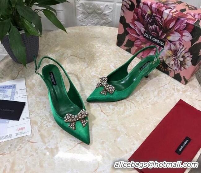 Trendy Design Dolce&Gabbana DG Silk Crystal Bow Slingback Pumps 6.5cm 060848 Green 2021