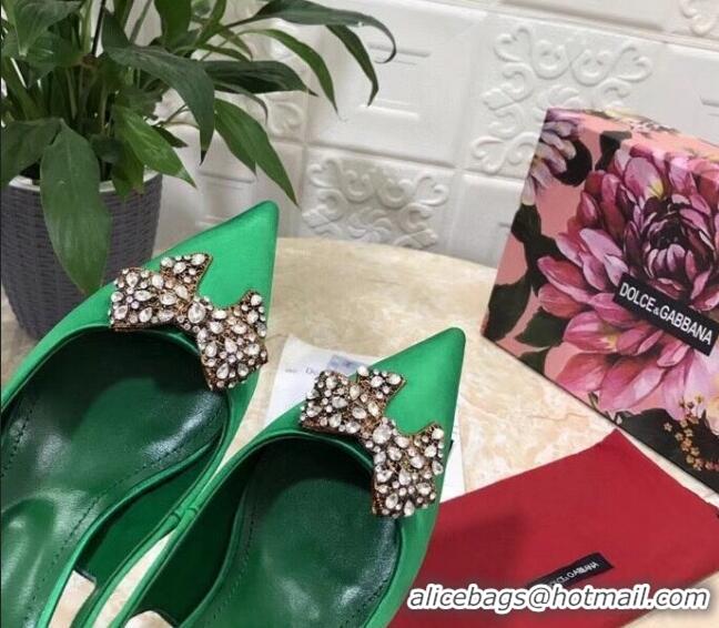 Trendy Design Dolce&Gabbana DG Silk Crystal Bow Slingback Pumps 6.5cm 060848 Green 2021