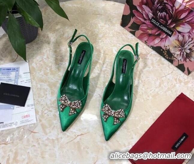 Trendy Design Dolce&Gabbana DG Silk Crystal Bow Slingback Pumps 6.5cm 060848 Green 2021